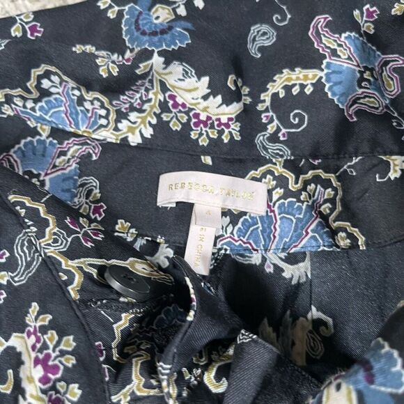 Rebecca Taylor Women's Black Paisley Fleur Silk Blend Pants - Picture 5 of 8